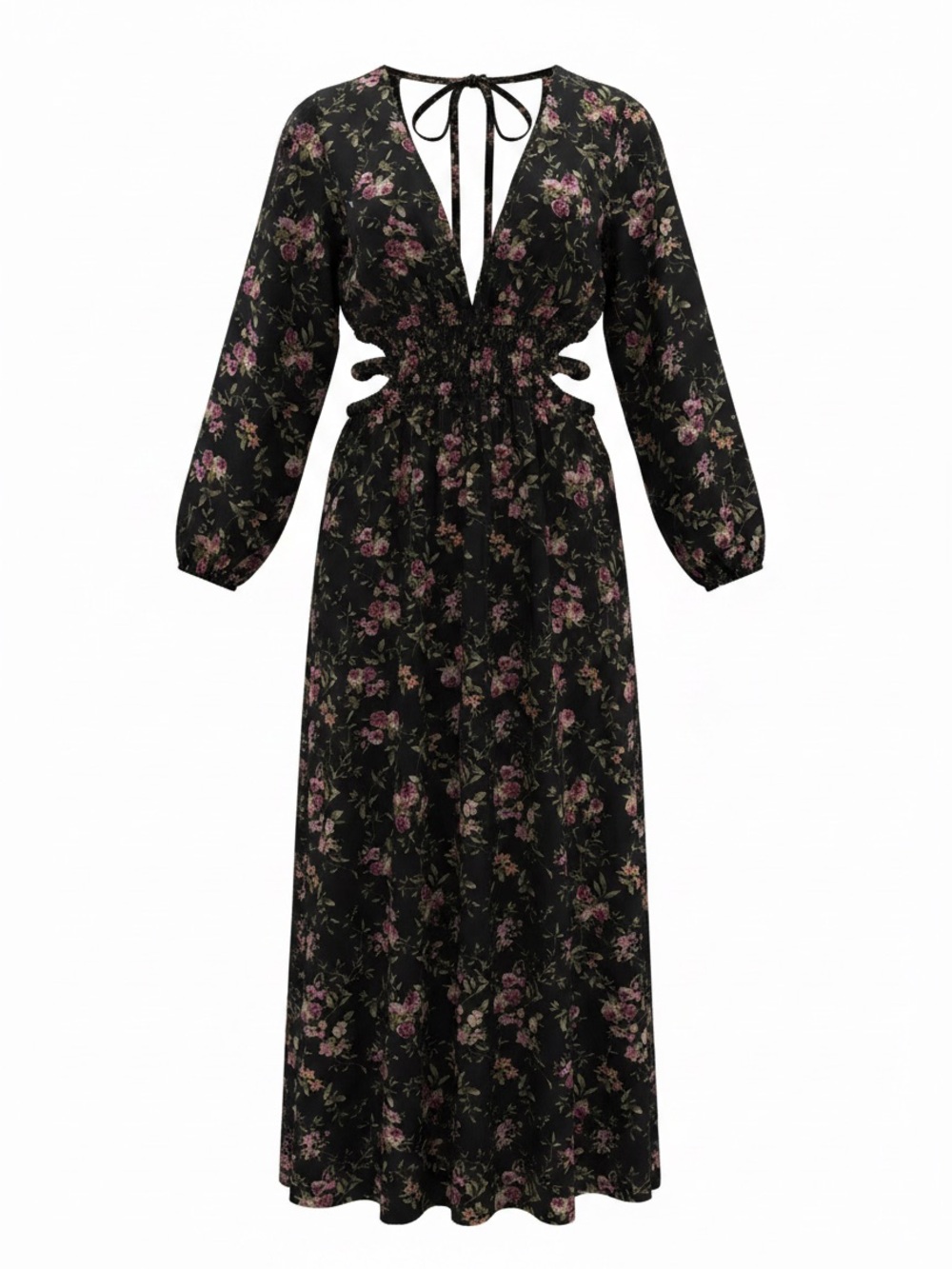 Forever 21 Black Maxi Dress with Pink Floral Print